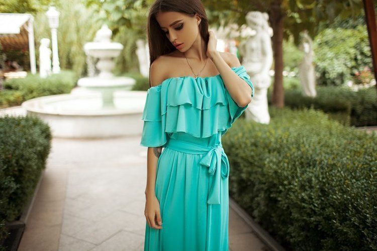 Вечернее платье в пол с воланом цвет мята "Элеонора" 20 цветов, размеры 40-60