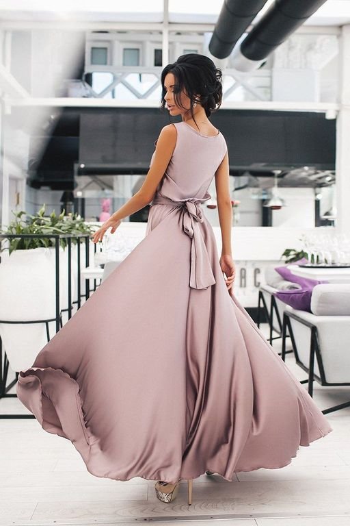 Вечірнє шовкове плаття в підлогу колір пудра "Етель" 5 кольорів, розміри 40-54