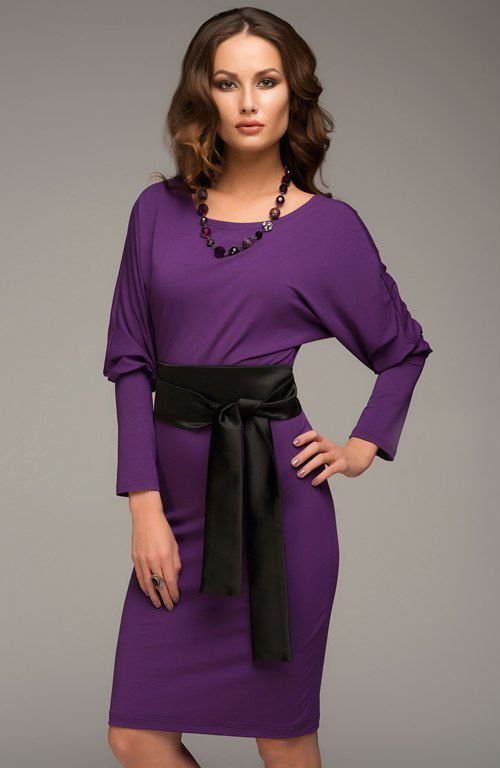 Короткое фиолетовое платье рукав летучая мышь "Талли" 20 цветов, размеры 40-60