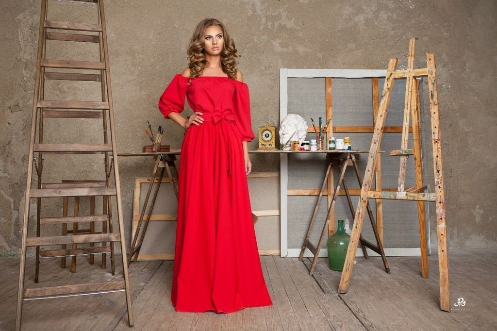 Легке вечірнє плаття червоного кольору "Ребекка" 20 кольорів, розміри 40-60
