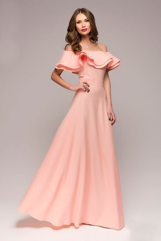 Розкішне вечірнє плаття з воланами колір пудра "Еріка" 20 кольорів, розміри 40-60