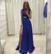 Довге вечірнє плаття синього кольору з подвійним розрізом "Кімберлі" 20 кольорів, розміри 40-60