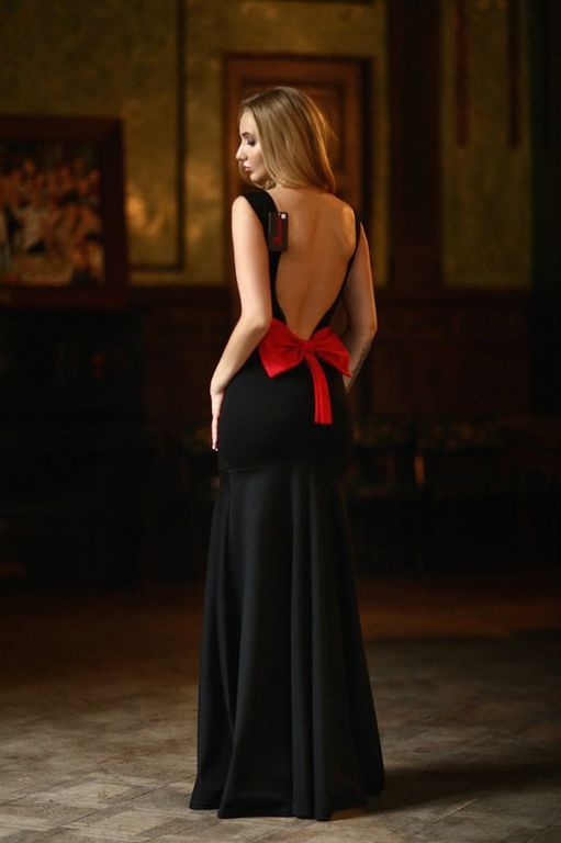 Чорне вечірнє плаття в підлогу з бантом "Венеція" 20 кольорів, розміри 40-60