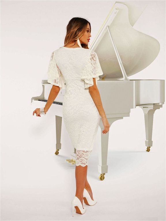 Белое кружевное короткое платье на запах "Саманта" 6 цветов, размеры 40-60
