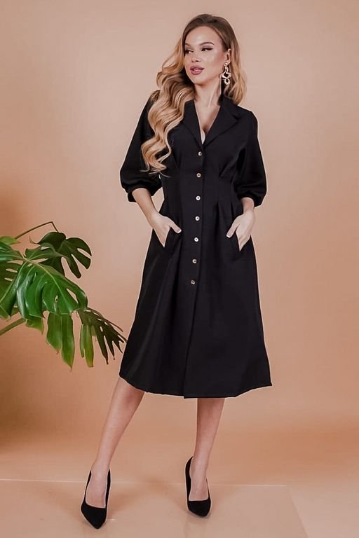 Чорне плаття міді з гудзиками і кишенями "Айлін" 20 кольорів, розміри 40-60