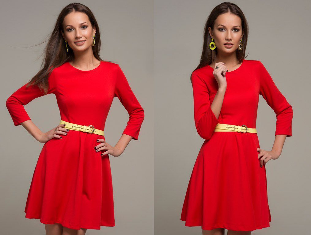 Коротке червоне плаття з довгим рукавом "Келлі" 20 кольорів, розміри 40-60