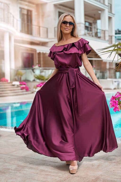 Довге шовкове вечірнє плаття колір марсала "Белінда" 5 кольорів, розміри 40-54