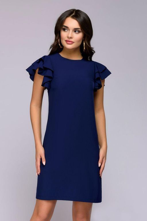 Темно-синє коротке плаття з воланами "Матильда" 20 кольорів, розміри 40-60