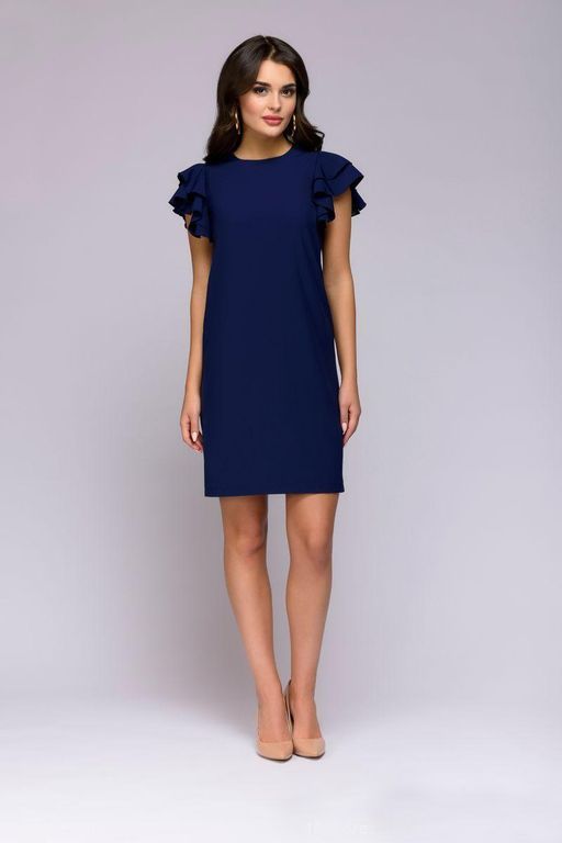Темно-синее короткое платье с воланами "Матильда" 20 цветов, размеры 40-60
