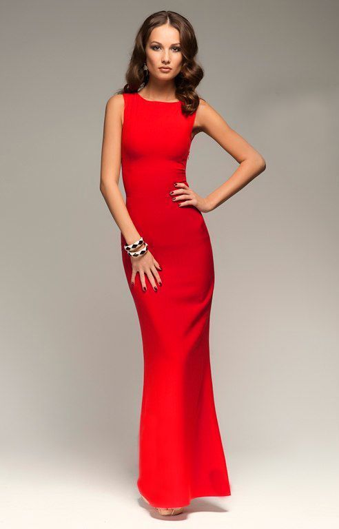 Облегающее красное вечернее платье без рукава "Вегас" 20 цветов, размеры 40-60
