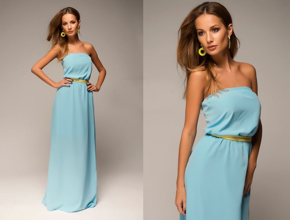 Голубое вечернее платье с открытыми плечиками "Аврора" 20 цветов, размеры 40-60