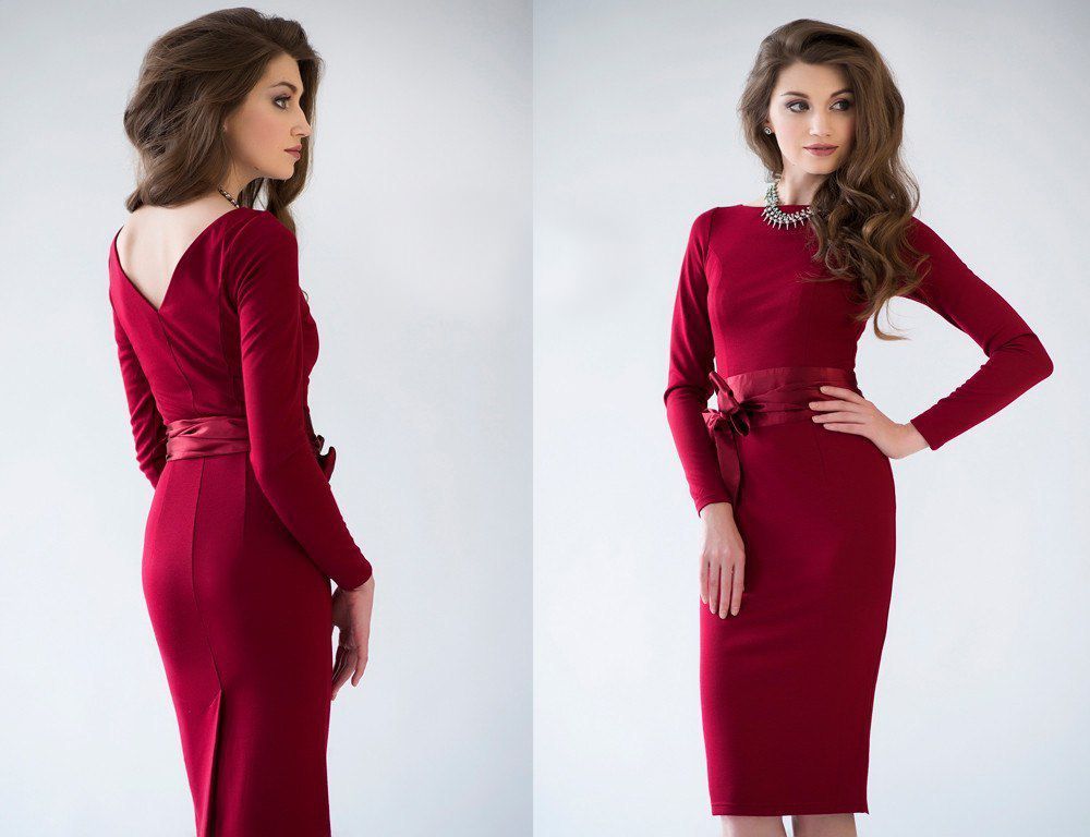 Красивое бордовое платье с вырезом на спинке "Эра" 20 цветов, размеры 40-60
