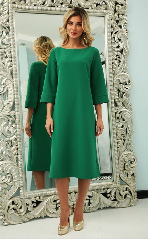 Зеленое платье миди с поясом "Янси" 20 цветов, размеры 40-60
