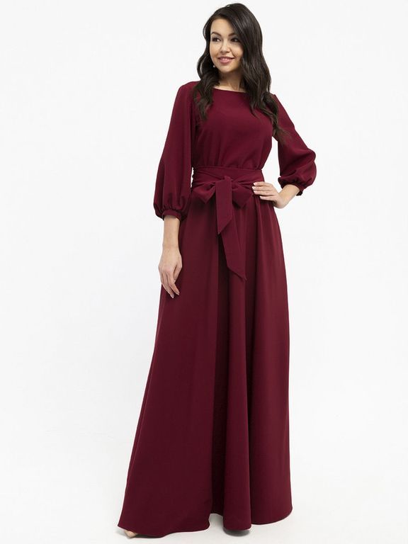 Довге вечірнє плаття з рукавом-ліхтариком колір марсала "Стейсі" 25 кольорів, розміри 40-60