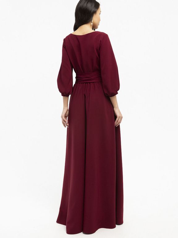 Вечернее длинное платье с рукавом-фонарик цвет марсала "Стейси" 25 цветов, размеры 40-60