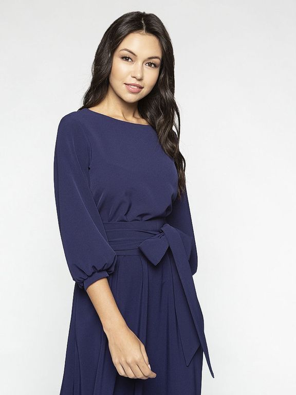 Темно-синее длинное вечернее платье с рукавом-фонарик "Стейси" 25 цветов, размеры 40-60