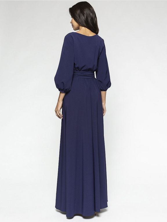 Темно-синє довге вечірнє плаття з рукавом-ліхтариком "Стейсі" 25 кольорів, розміри 40-60
