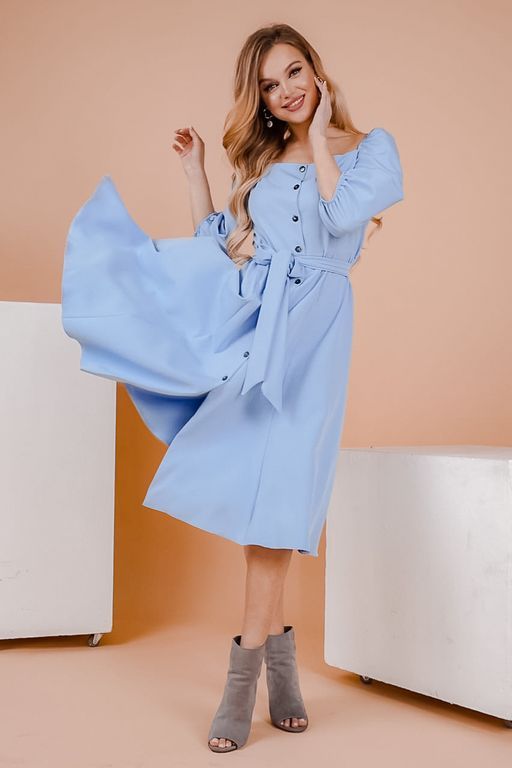 Блакитне плаття міді з гудзиками "Джульєтта" 20 кольорів, розміри 40-60