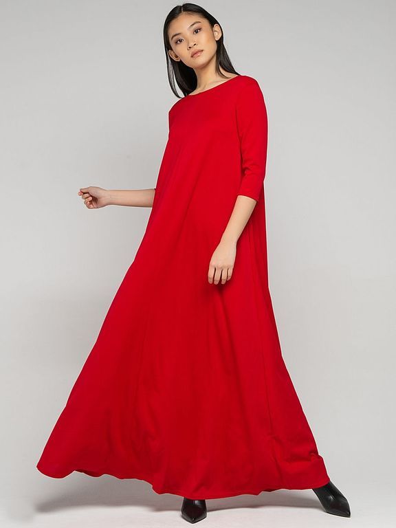 Длинное свободное вечернее платье красного цвета "Вальмира" 20 цветов, размеры 40-60