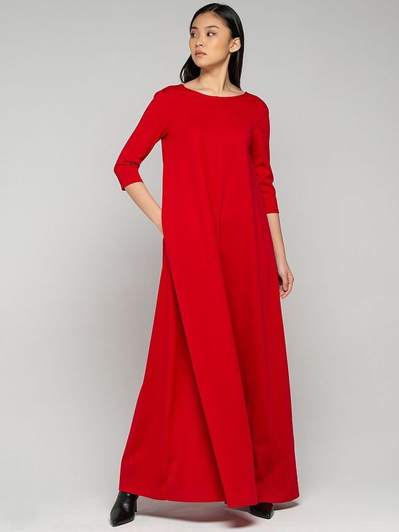 Длинное свободное вечернее платье красного цвета "Вальмира" 20 цветов, размеры 40-60