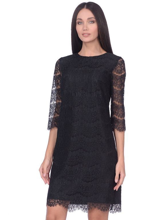 Черное короткое кружевное платье "Мун" 20 цветов, размеры 40-60