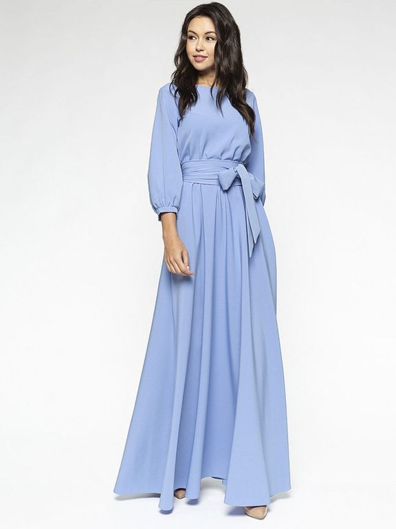 Блакитне довге вечірнє плаття з рукавом-ліхтариком "Стейсі" 25 кольорів, розміри 40-60