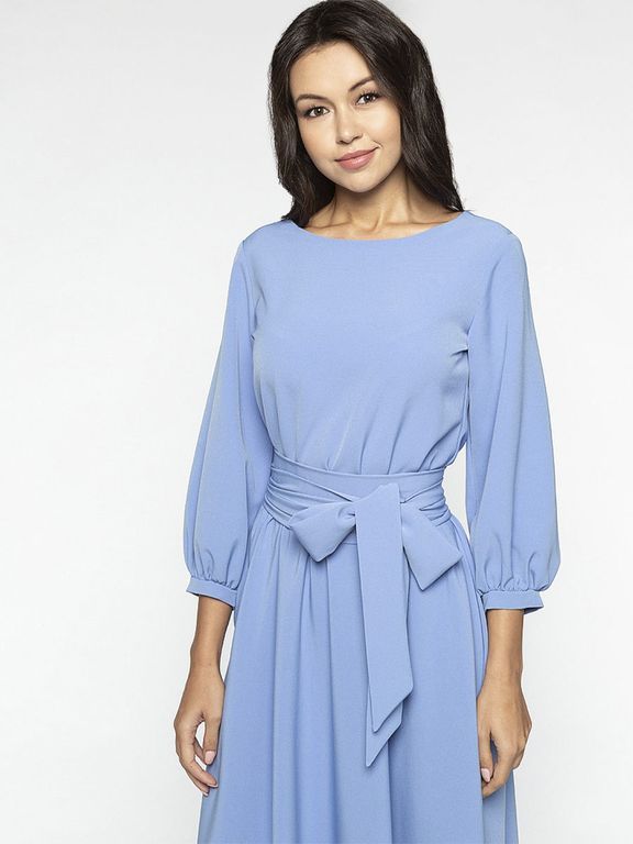 Голубое длинное вечернее платье с рукавом-фонарик "Стейси" 25 цветов, размеры 40-60