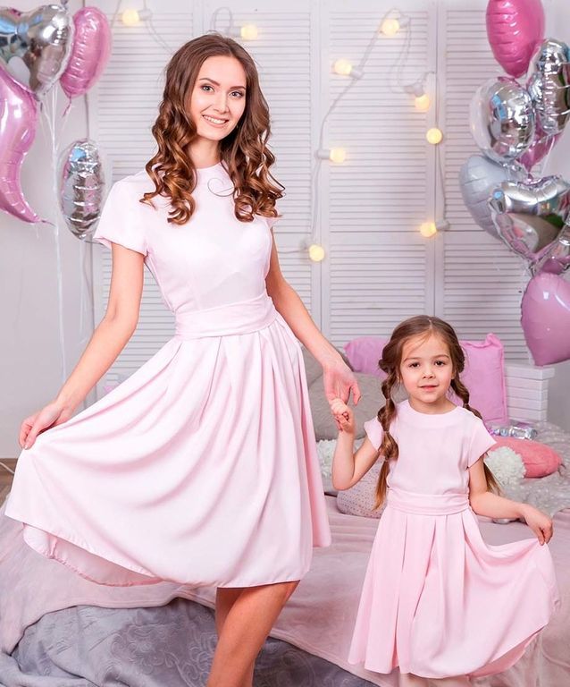 Розовые короткие платья family для мамы и дочки, 25 цветов, размеры 24-60
