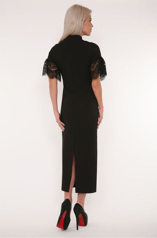 Чорне довге плаття з мереживом на рукавах "Конвалія" 20 кольорів, розміри 40-60