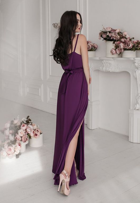 Фиолетовое длинное вечернее платье на бретелях "Ибица" 20 цветов, размеры 40-60