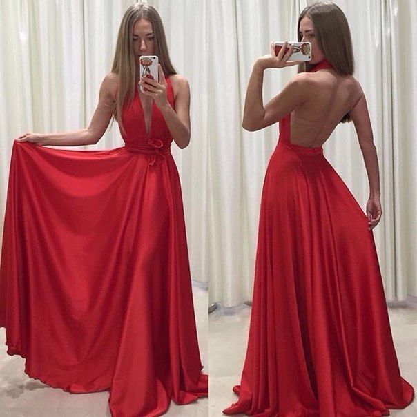Красное вечернее платье с открытой спинкой "Алма"