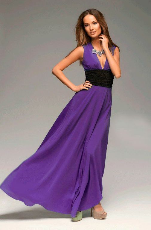 Длинное фиолетовое вечернее платье "Испания" 20 цветов, размеры 40-60