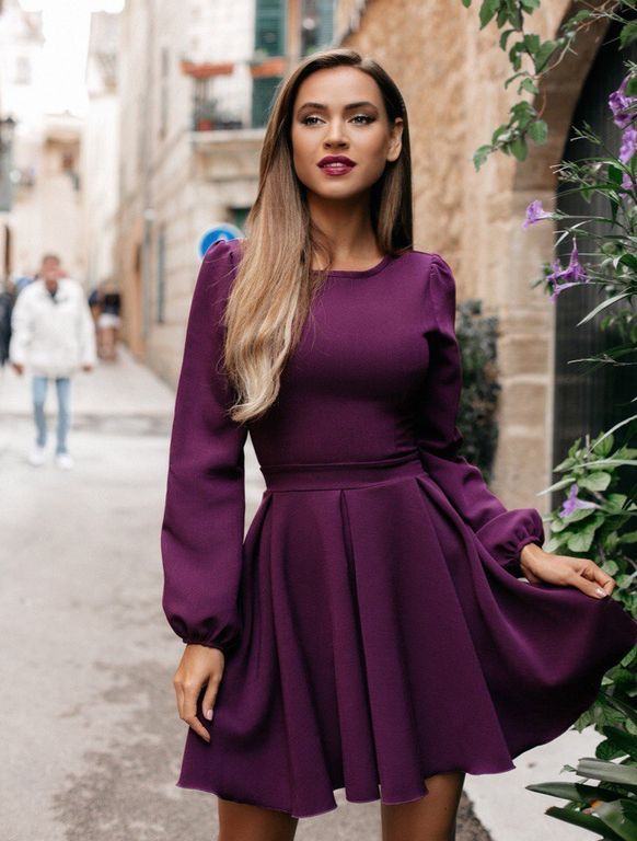 Коротка фіолетова сукня рукав-ліхтарик "Лаура" 20 кольорів, розміри 40-60