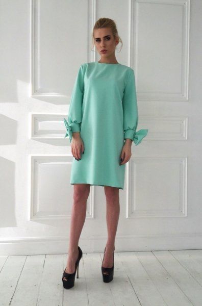 Коротка сукня-трапеція колір м'ята з бантами на рукавах "Нінель" 20 кольорів, розміри 40-60