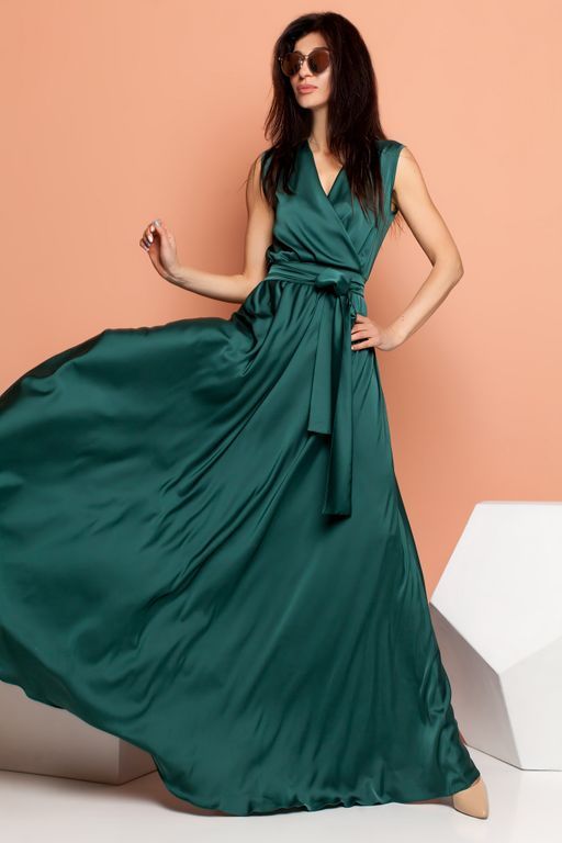 Розкішне смарагдове шовкове плаття в підлогу "Венді" 5 кольорів, розміри 40-54