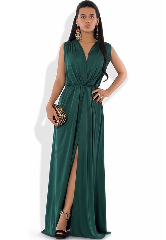 Довге вечірнє шовкове плаття смарагдового кольору "Анаіс" 5 кольорів, розміри 40-54