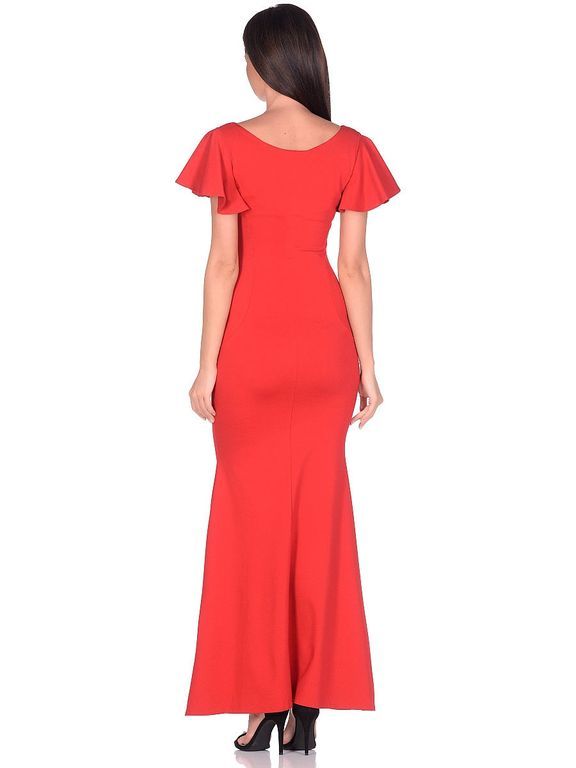 Довге червоне вечірнє плаття з рукавами-рюшами "Арума" 20 кольорів, розміри 40-60
