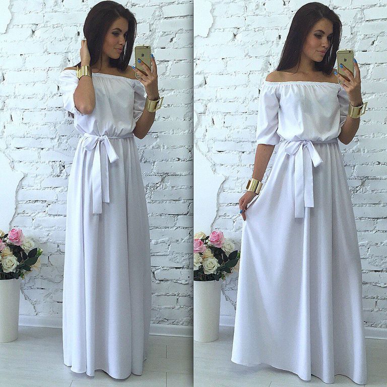 Нарядное белое платье с открытыми плечиками "Катарина" 20 цветов, размеры 40-60