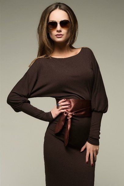 Короткое коричневое платье-туника "Дана" 20 цветов, размеры 40-60