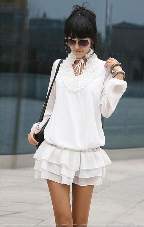 Белое короткое платье с манишкой "Беллария" 25 цветов, размеры 40-54