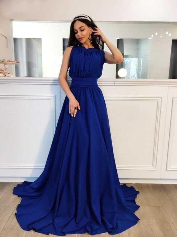 Эффектное синее вечернее платье в пол "Рикарда" 20 цветов, размеры 40-60