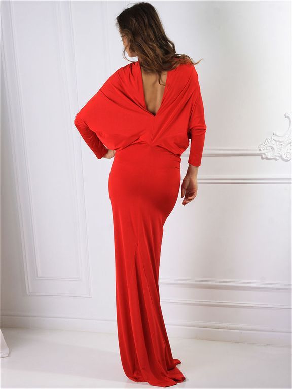 Красное вечернее платье макси с широкими рукавами "Аделина" 20 цветов, размеры 40-60