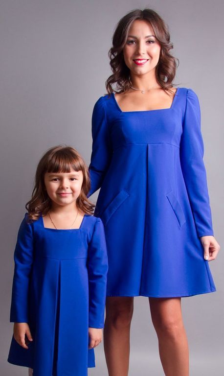 Короткі сині сукні family look для мами і доньки, 25 кольорів, розміри 24-60