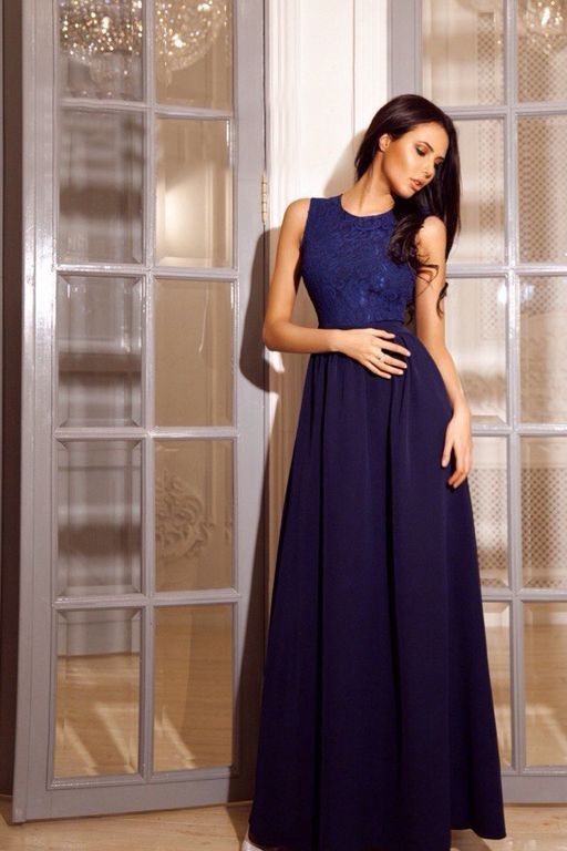 Красиве вечірнє плаття синього кольору з гіпюром "Мілена" 20 кольорів, розміри 40-60