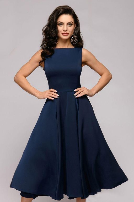 Красиве темно-синє плаття міді "Касандра" 20 кольорів, розміри 40-60