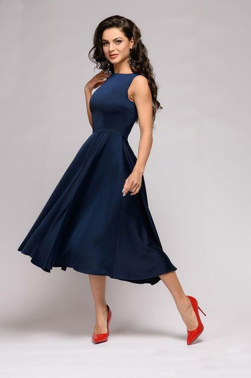 Красивое темно-синее платье миди "Касандра" 20 цветов, размеры 40-60