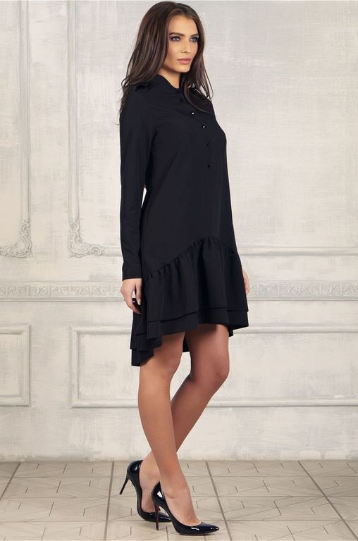 Черное короткое платье с пуговицами и удлиненной юбкой сзади "Мелисса" 20 цветов, размеры 40-60