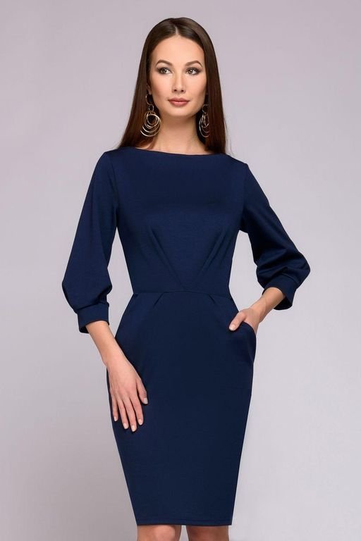 Короткое темно-синее офисное платье "Муза" 20 цветов, размеры 40-60