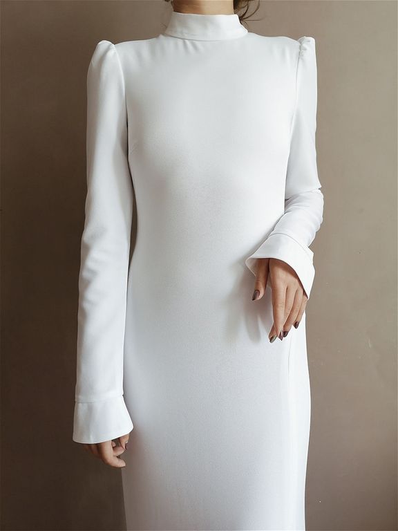 Белое длинное платье с воротником-стойкой "Джоан" 20 цветов, размеры 40-60