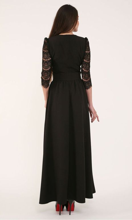 Черное платье в пол с кружевными рукавами "Аманда" 6 цветов, размеры 40-60